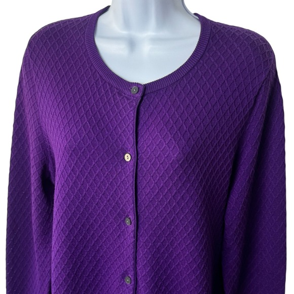Land's End Purple Raised Diamond Cardigan Sweater Cozy Preppy Grannycore LP - Picture 3 of 10